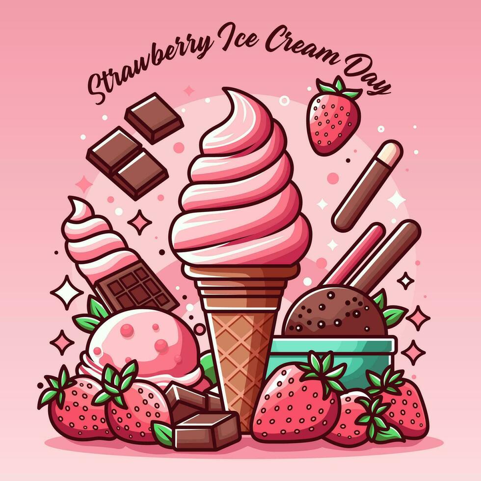 National Strawberry Ice Cream Day. event banner. Fun Holidays vector