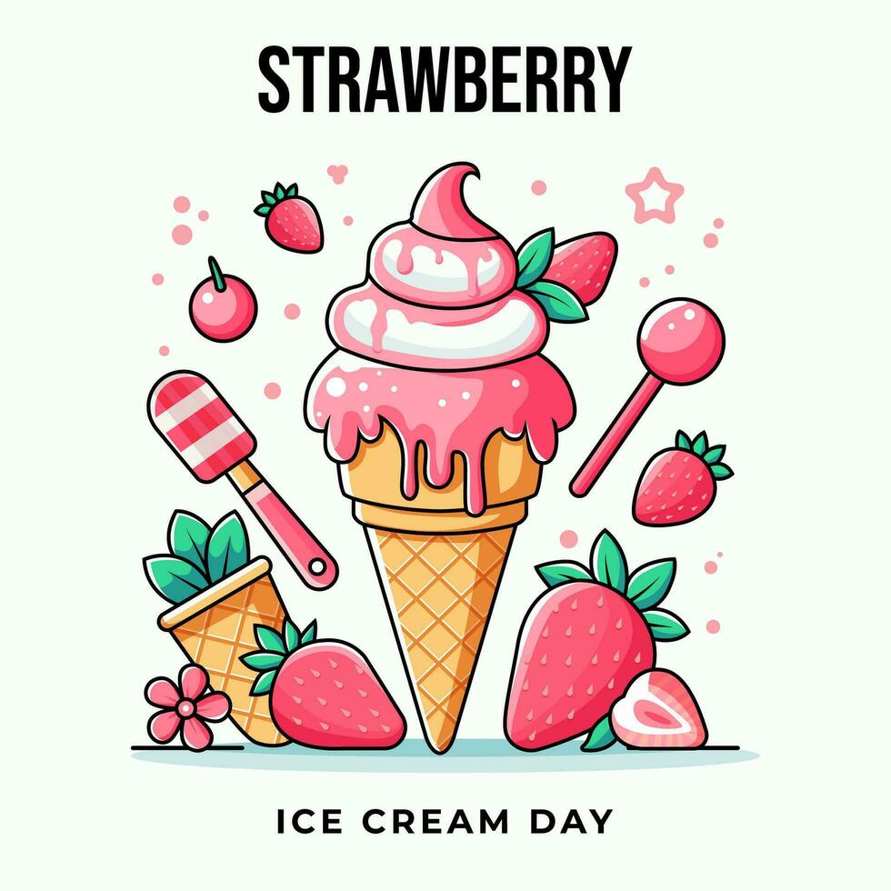 National Strawberry Ice Cream Day. event banner. Fun Holidays vector