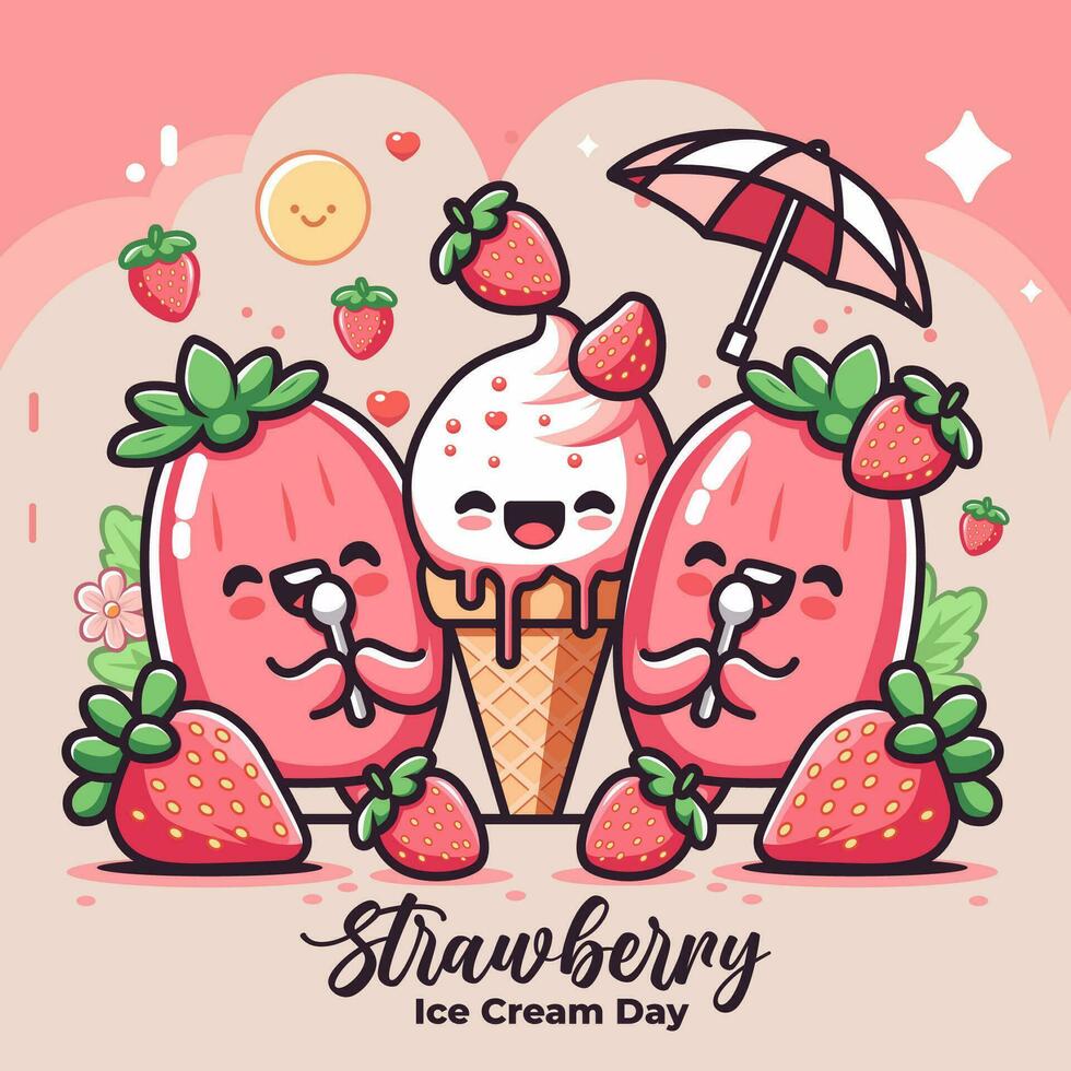National Strawberry Ice Cream Day. event banner. Fun Holidays vector