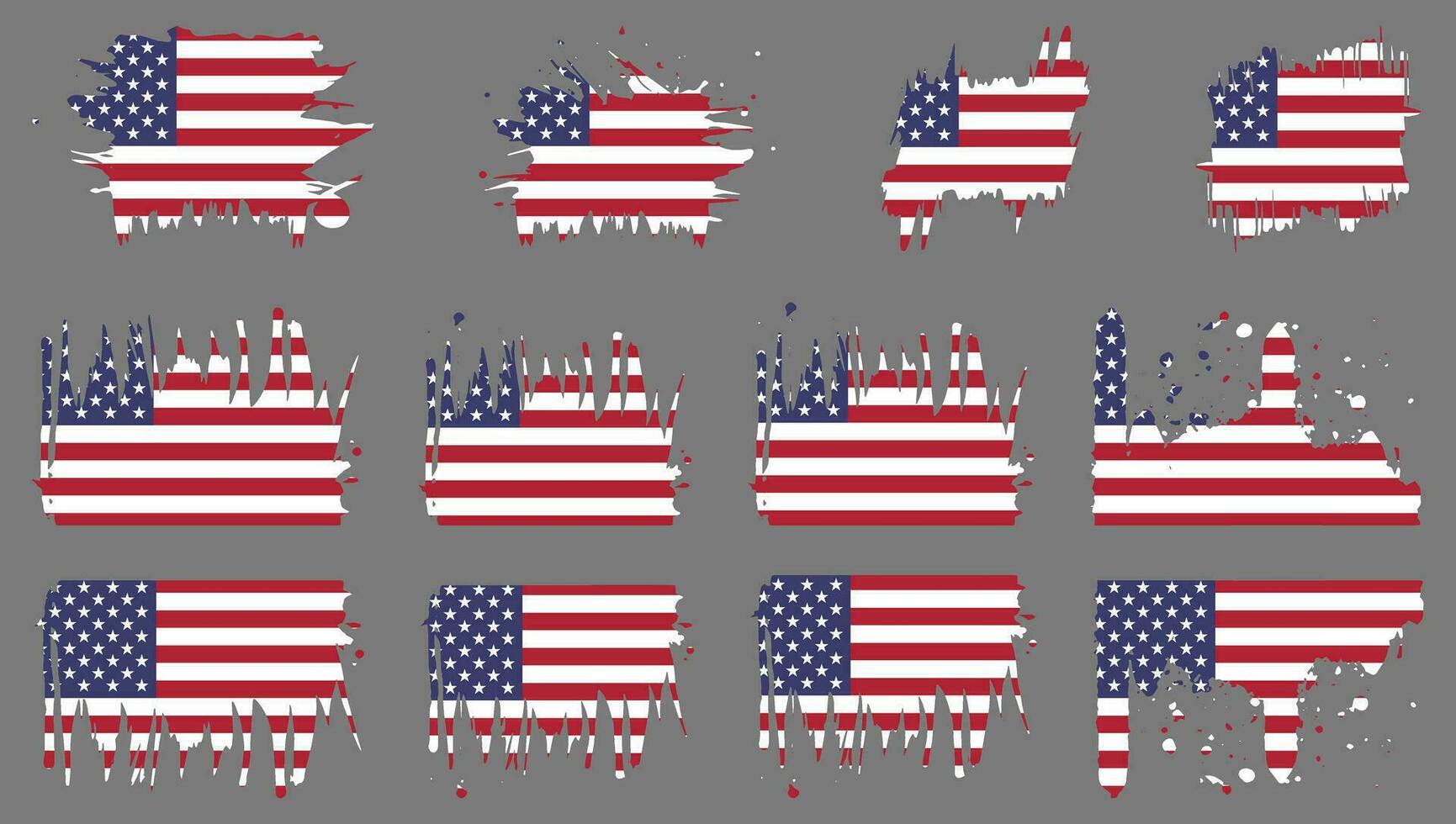 americano bandera silueta, grunge Estados Unidos bandera conjunto vector, grunge, bandera, silueta, independencia, julio, 4to de julio, 4to julio, bandera silueta vector