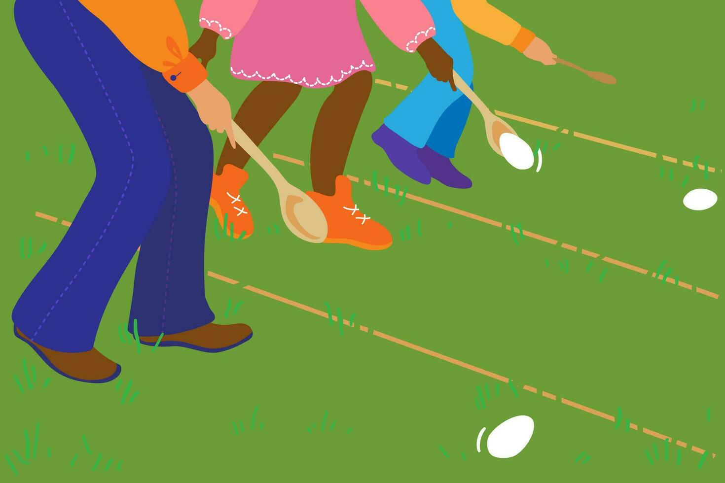 Rolling Easter eggs in front of the President's house is a traditional fun in the United States. Competing, children roll boiled eggs with ladles across the lawn of the President's residence. vector