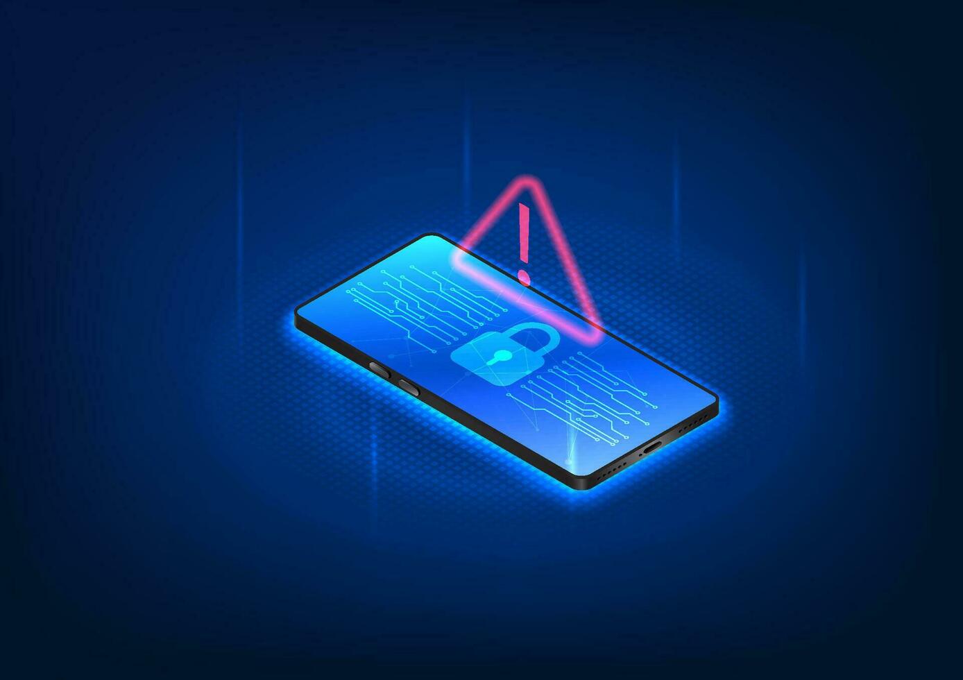 teléfono inteligente tecnología ese tiene un ciber proteccion sistema a evitar datos desde siendo robado y dañado. móvil pantalla bloquear con alerta símbolo es siendo hackeado vector ilustración