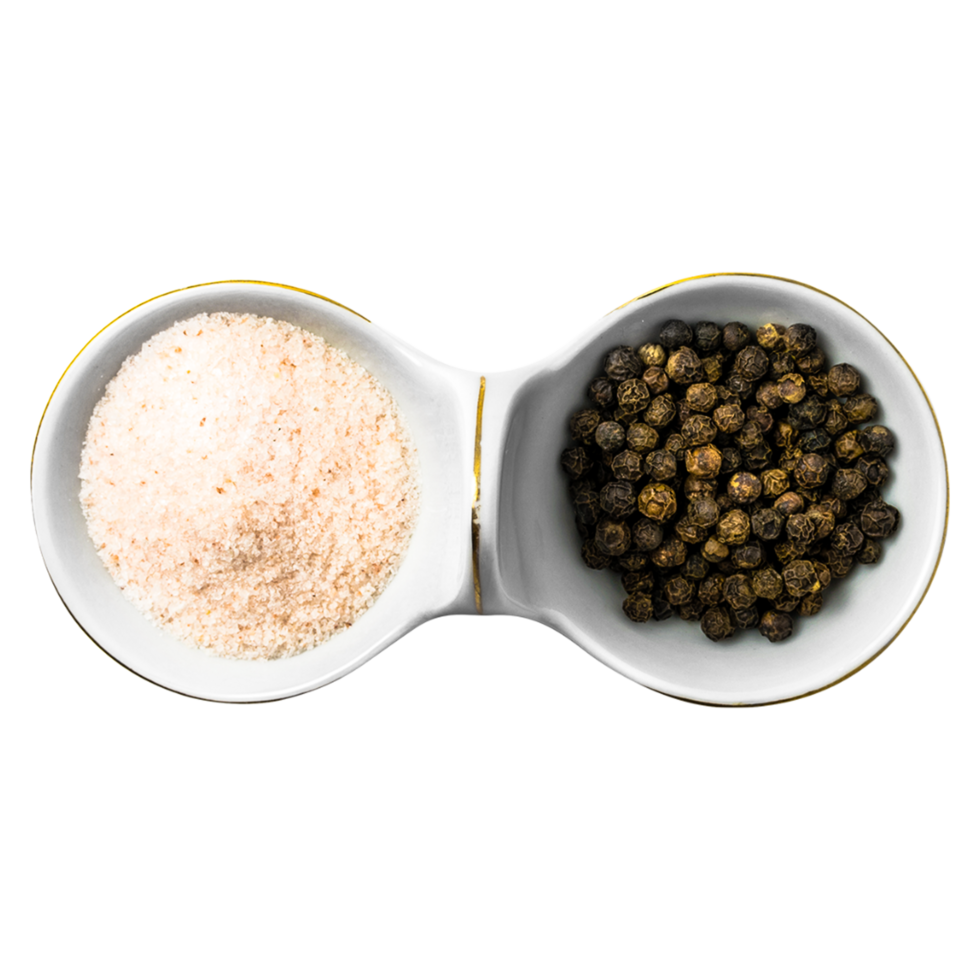 AI generated Spoons of white peppercorns and black peppercorns on