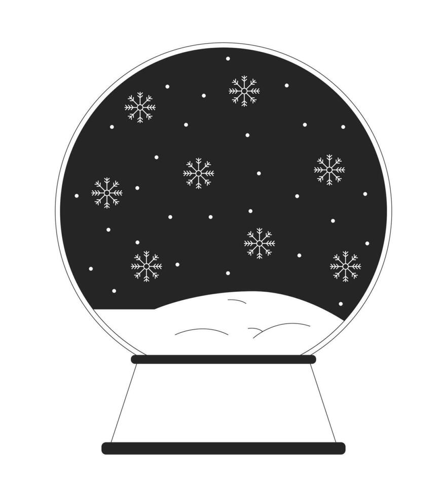 bola de nieve invierno copos de nieve otoño negro y blanco 2d línea dibujos animados objeto. Navidad nieve globo aislado vector contorno artículo. tormenta de nieve estación. magia nevada esfera monocromo plano Mancha ilustración