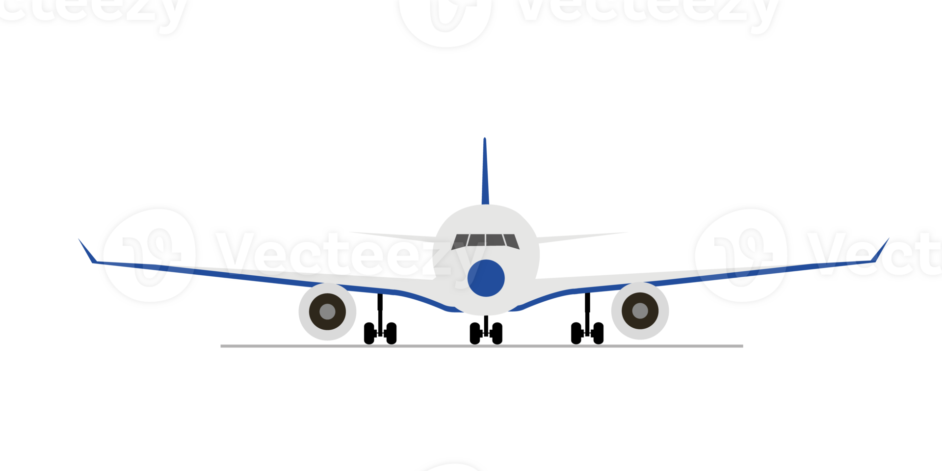 Passagier Flugzeug, Vorderseite Sicht. eben Illustration von Flugzeug mit Bullaugen, Flügel und Motoren png