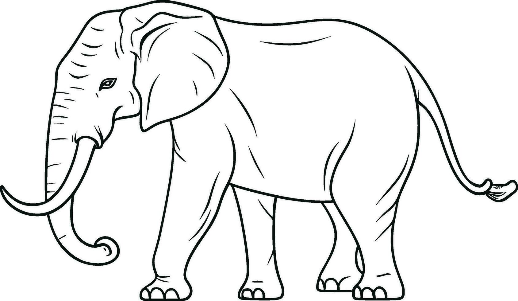 vector aislado uno soltero caminando grande elefante lado ver incoloro negro y blanco contorno línea fácil dibujo. ai generado ilustración.
