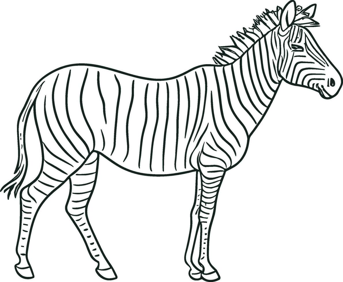 African zebra side view outline striped silhouette animal design flat vector illustration isolated on white background. AI generated illustration.