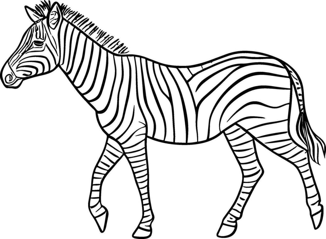 African zebra side view outline striped silhouette animal design flat vector illustration isolated on white background. AI generated illustration.