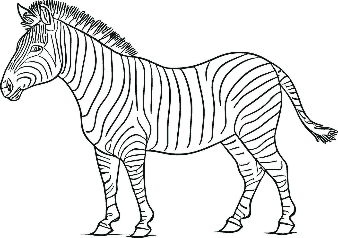 African zebra side view outline striped silhouette animal design flat vector illustration isolated on white background. AI generated illustration.