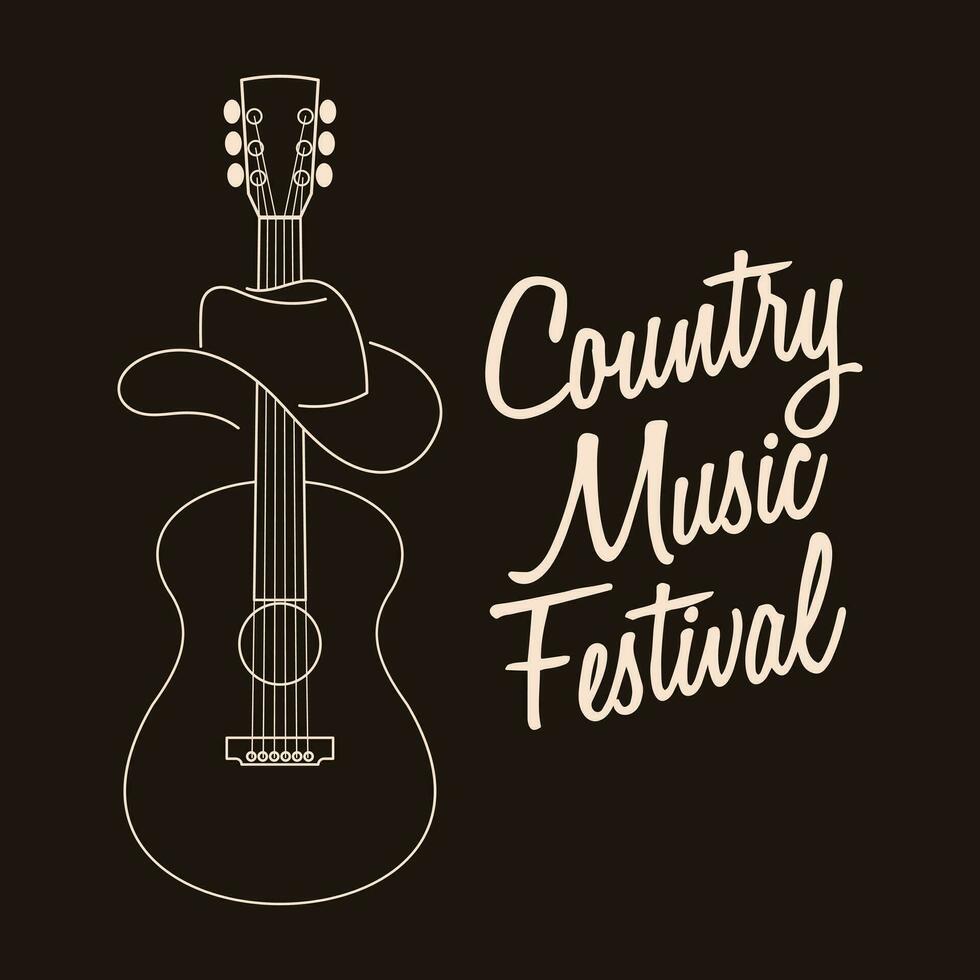 Country music festival lettering and silhouette of acoustic guitar and