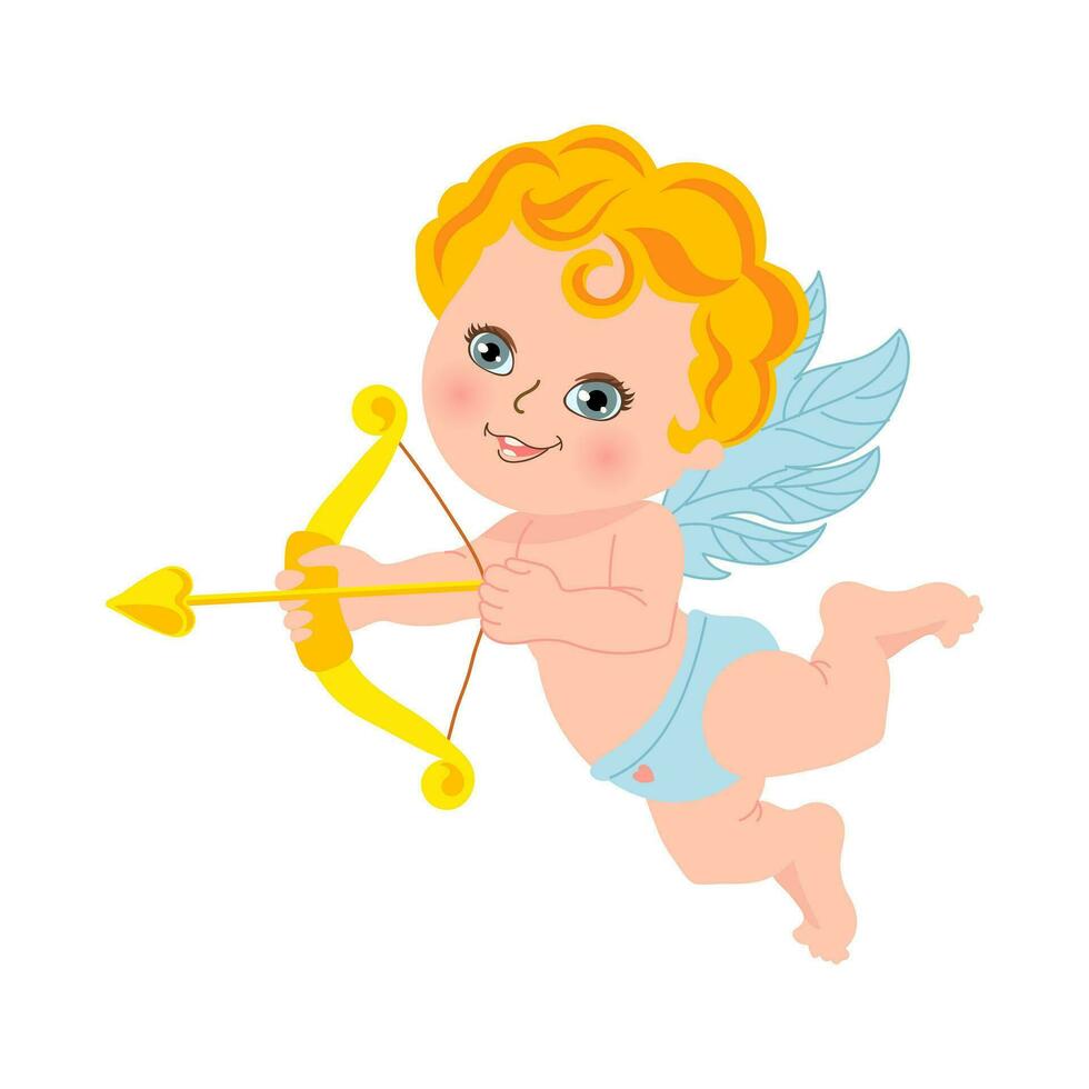 Cute angel with a bow and arrow on a white background. Print, background for Valentine's Day, illustration, vector