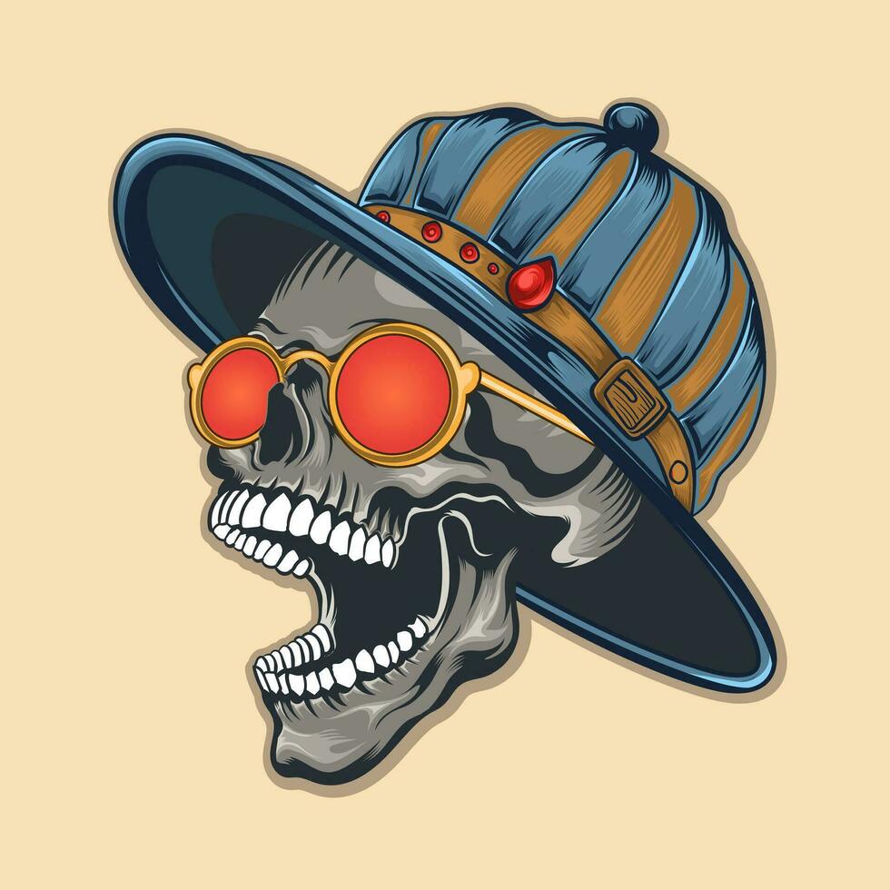 un abierto boca cráneo con tribal sombrero vector ilustración