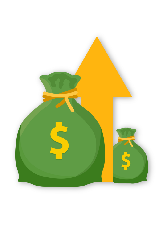 Money bank sign dollar bill banknotes, coin piles, tranperancy background with drop shadow png