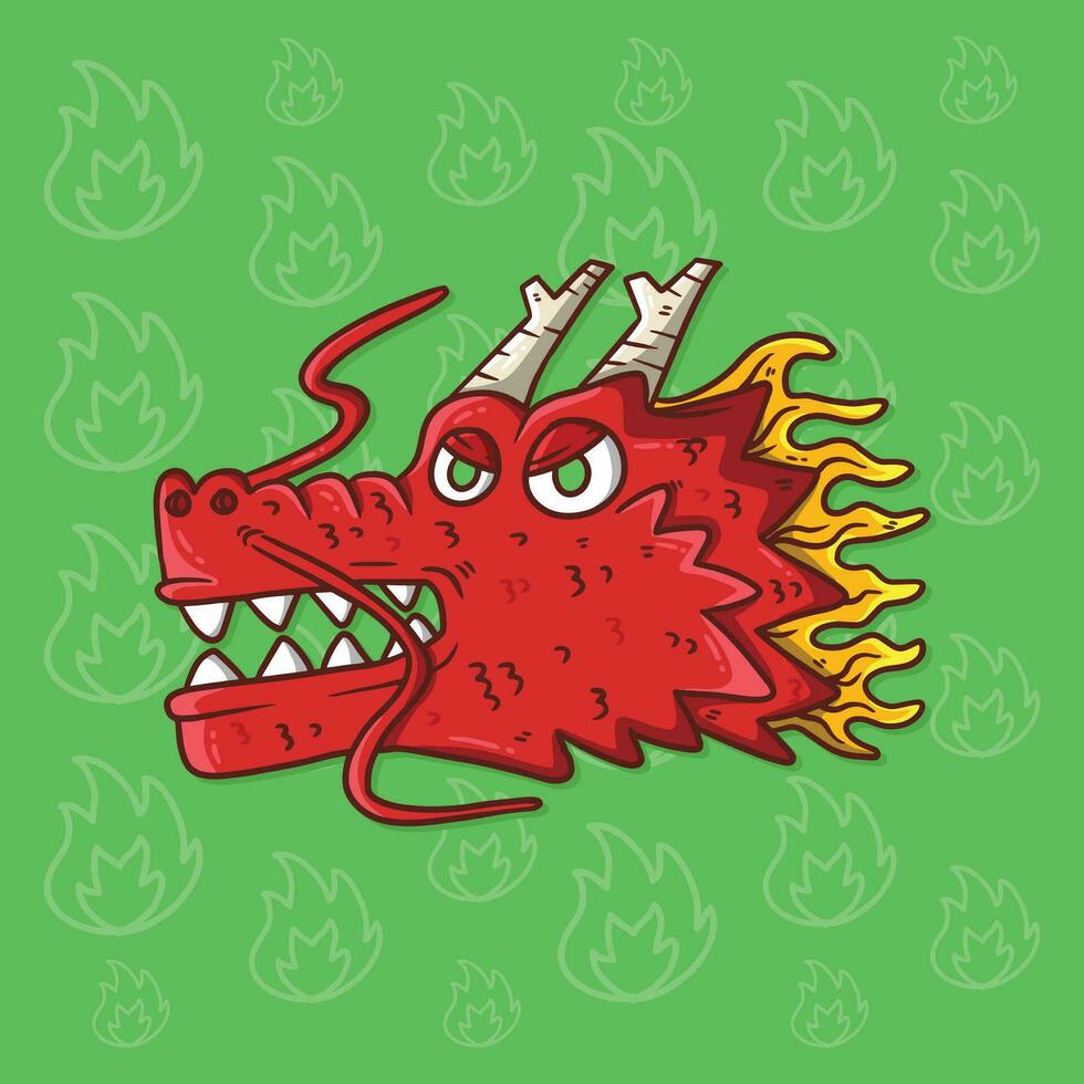 Cartoon Illustration of angry Red Dragon Head. Hand drawn dragon vector illustration.