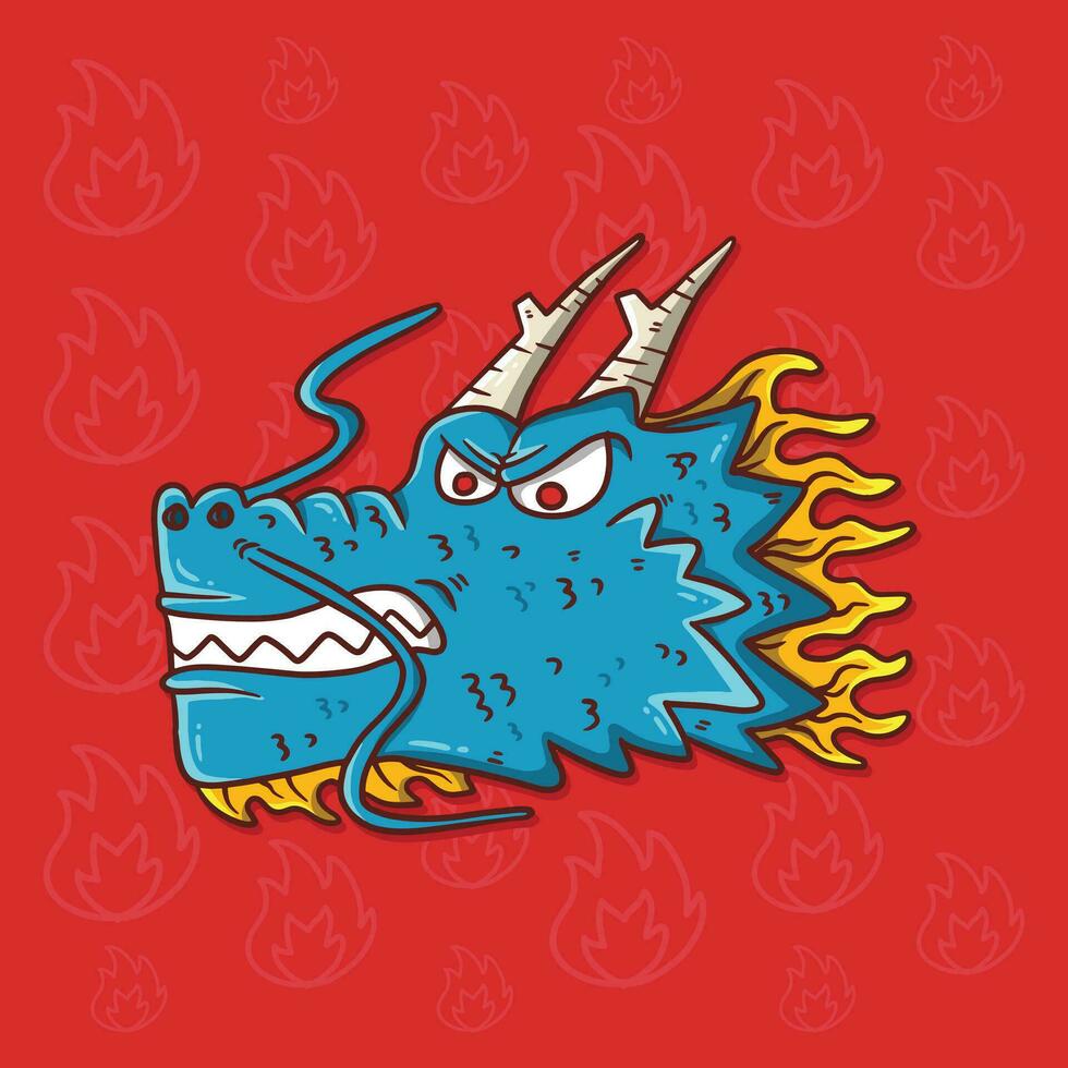 Cute Cartoon Illustration of Blue Dragon Head. Hand drawn dragon vector illustration.