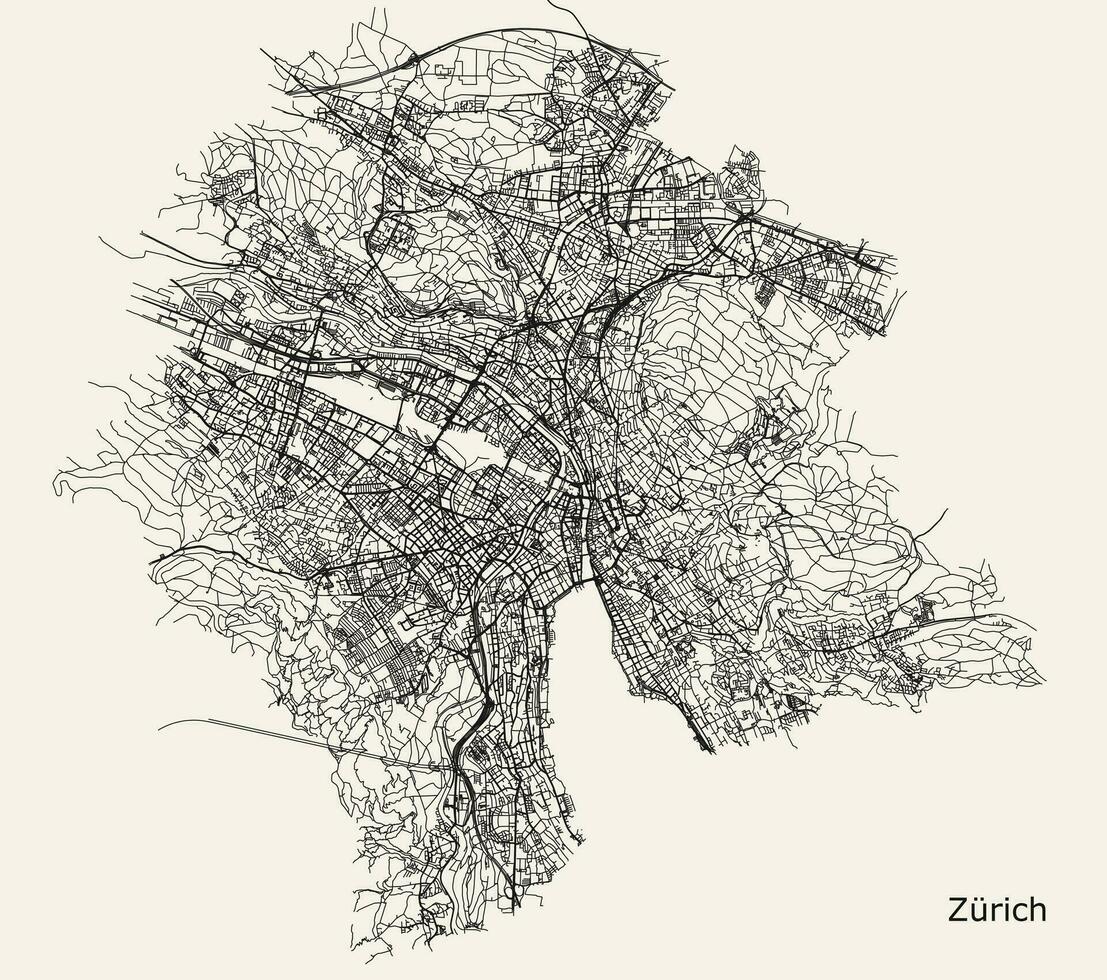 Vector city road map of Zurich, Switzerland