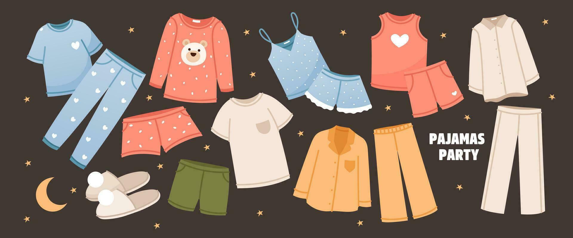 Set of cartoon different pajamas vector