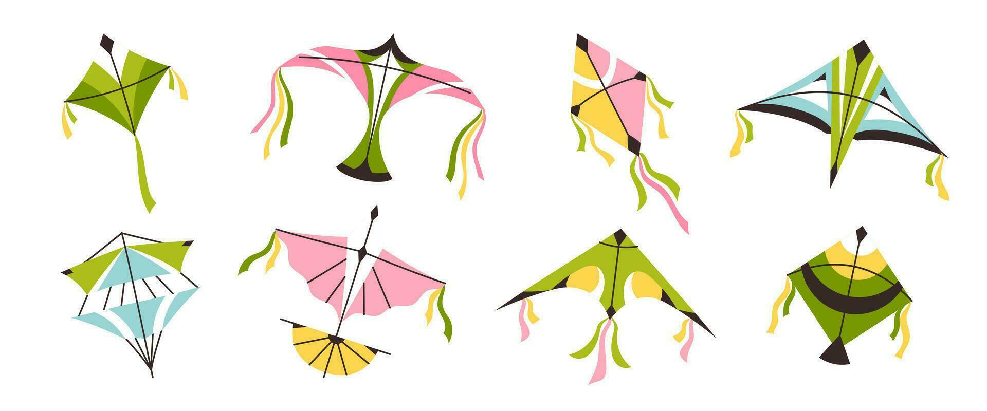 Set of kites, colorful, cartoon kites vector