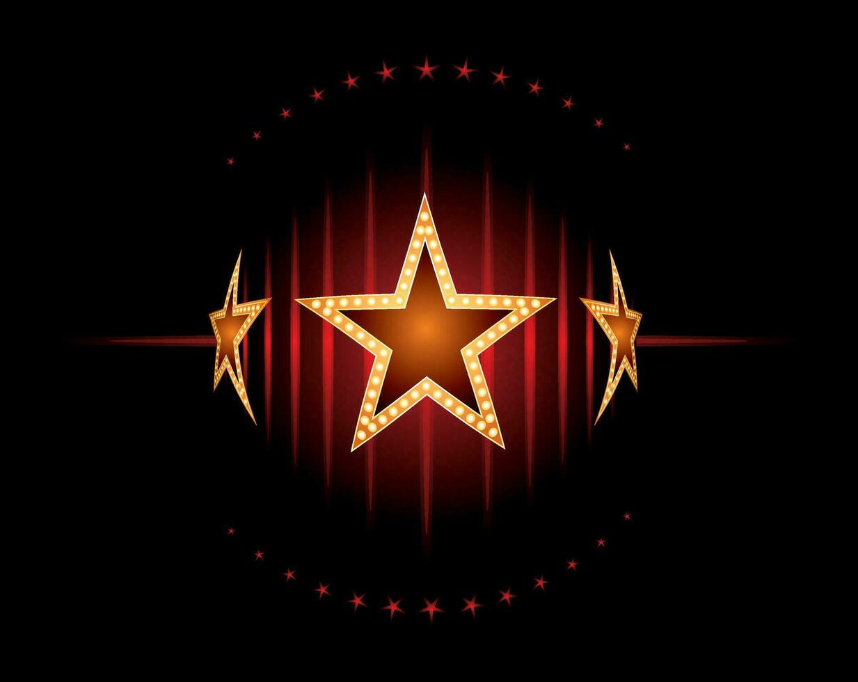 Three stars arround red light on black background vector