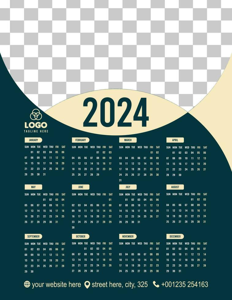 Calendar design 2024, Unique design,  Minimalist design vector