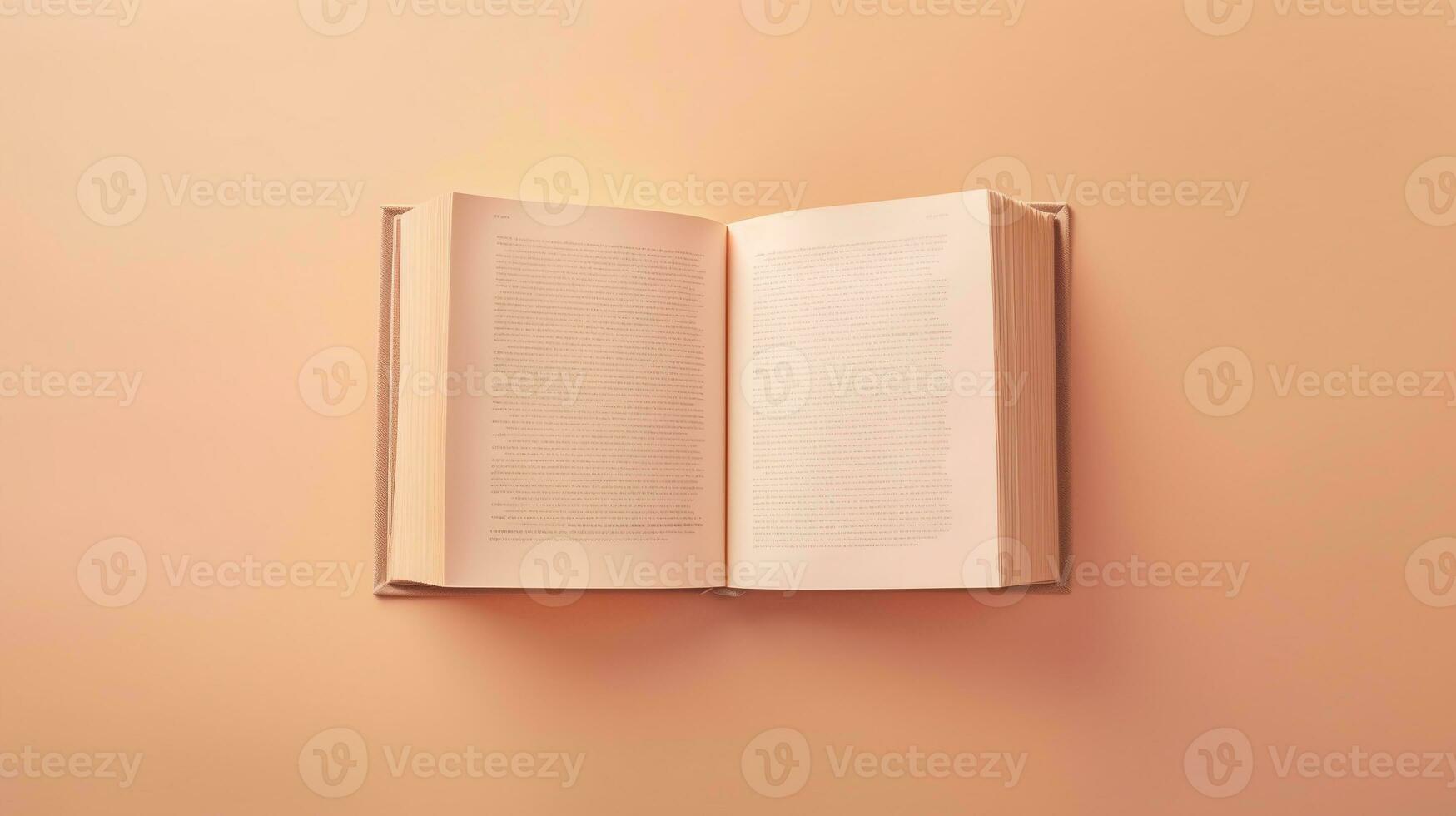 AI generated Blank Open Book Isolated on Pastel Color Background. Study, Education, Knowledge, Mockup photo