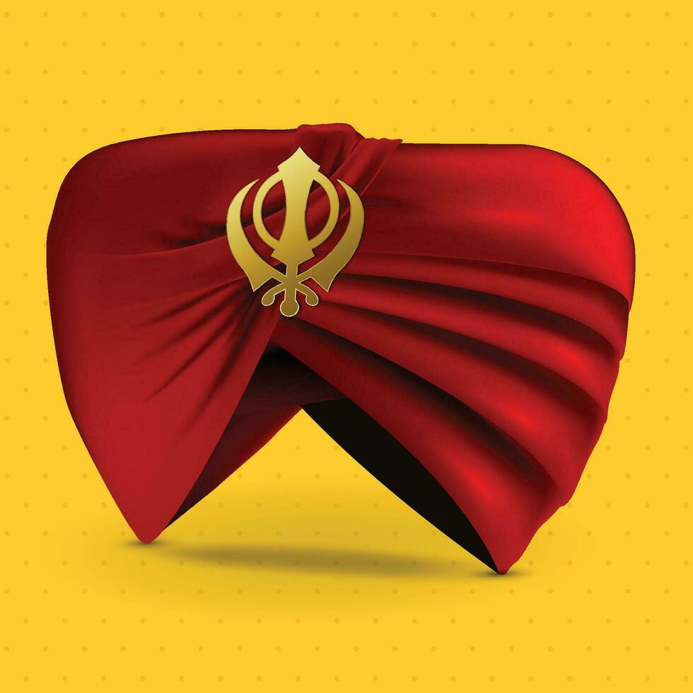 Vector illustration of pagri, A punjabi turban with Sikh religious symbol