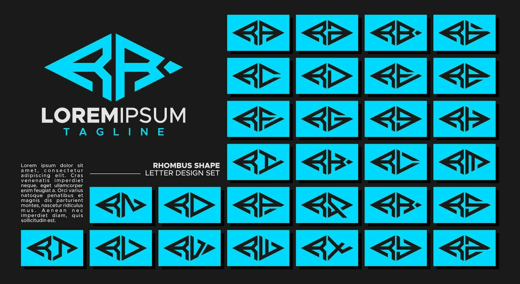 Bundle of geometric line rhombus letter R RR logo design vector
