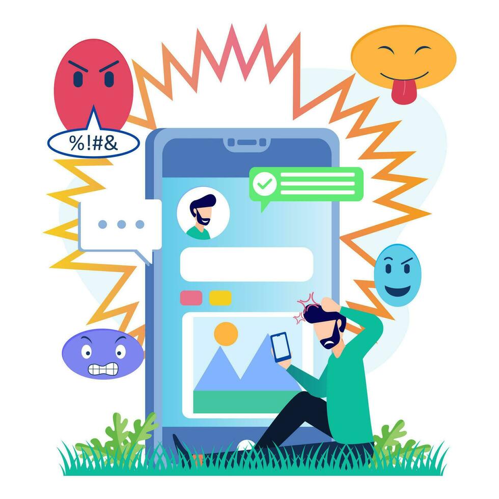 Illustration vector graphic cartoon character of bullying and hate speech on social media