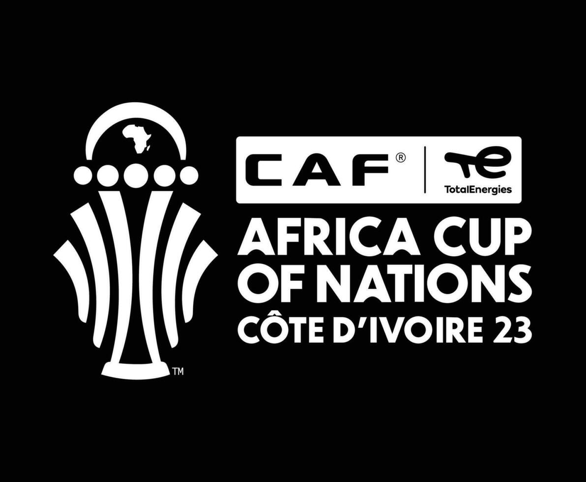 Can Ivory Coast Cup 2023 Symbol White Logo Abstract African Cup Of Nations Football Design Vector Illustration With Black Background