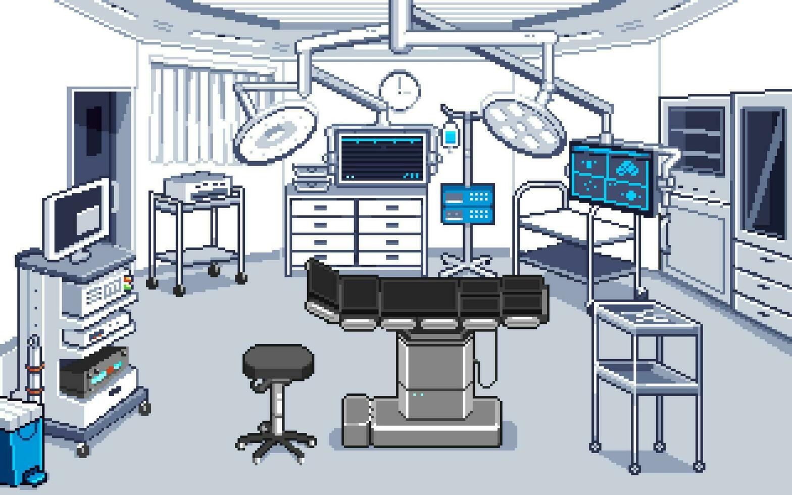 píxel Arte ilustración hospital antecedentes. pixelado laboratorio médico hospital laboratorio antecedentes paisaje pixelado para el píxel Arte juego y icono para sitio web y vídeo juego. antiguo colegio retro vector