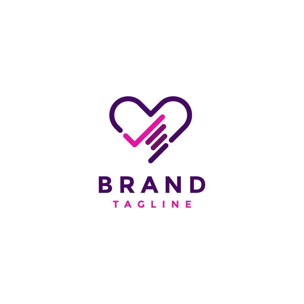 Heart Symbol and Hand Icon in Simple Lines Design. Hands Forming Check Mark On Heart In Minimalist Lines Design. vector