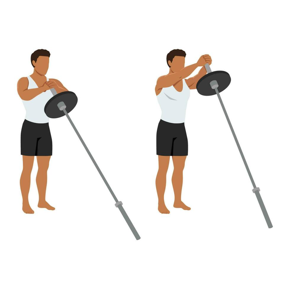 Man doing standing landmine chest svend  press exercise. vector