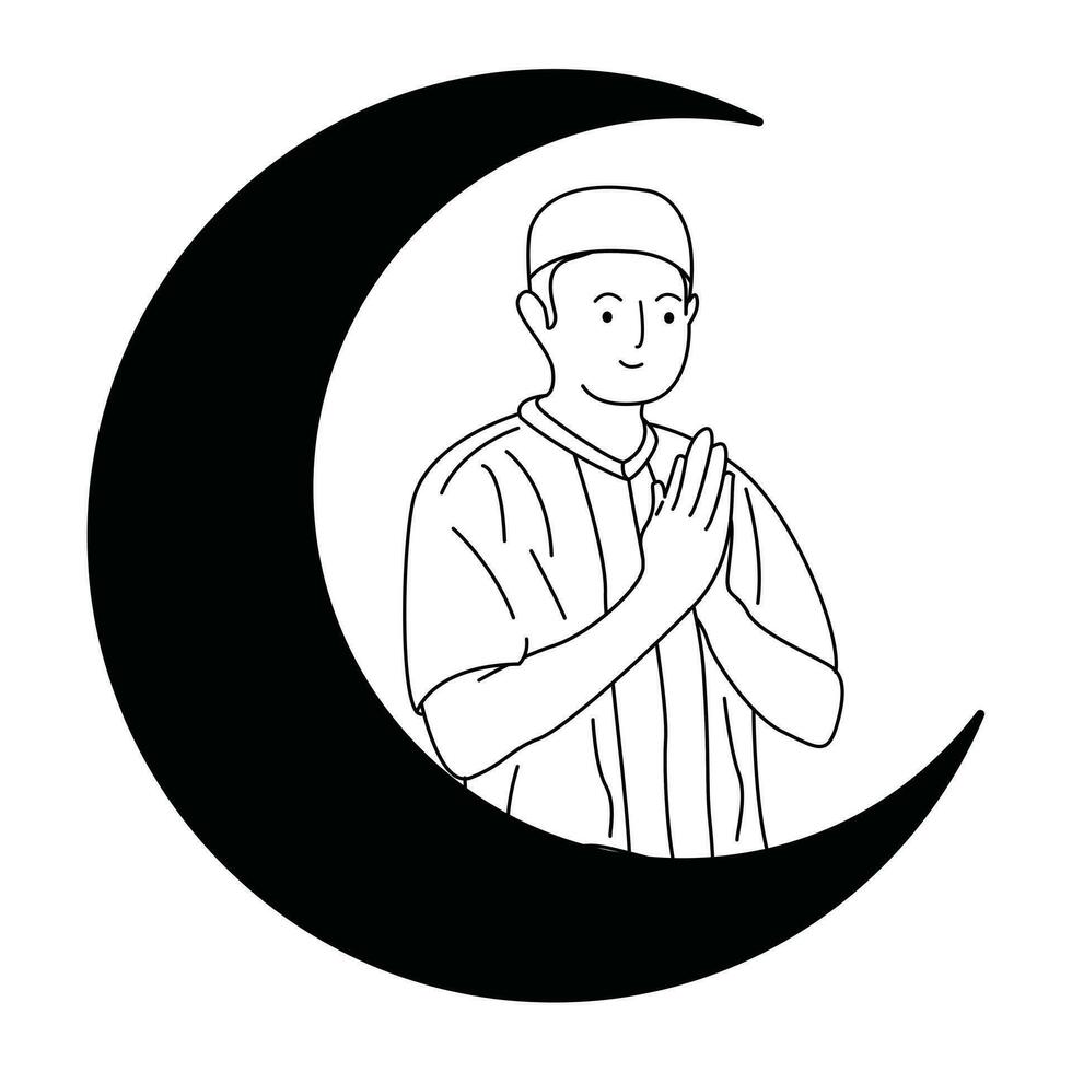 black and white illustration of people's gestures during Ramadan vector