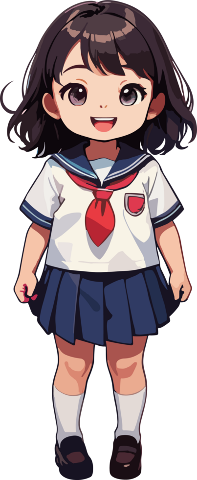 ai gerado fofa menina ilustração dentro escola uniforme png