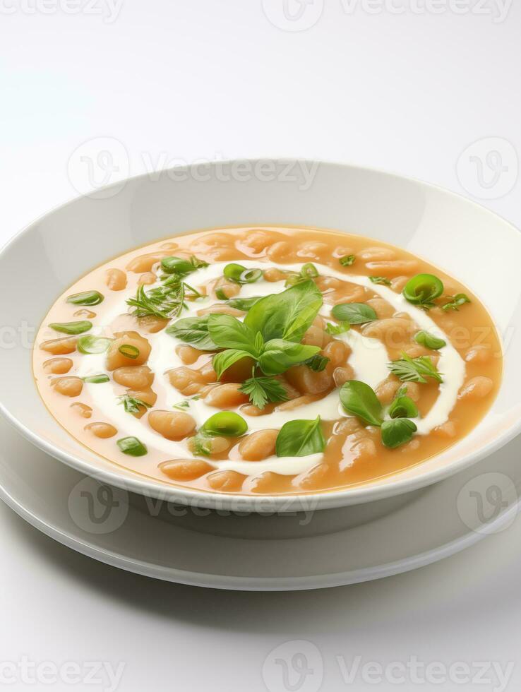 ai generado frijol sopa en un blanco plato foto