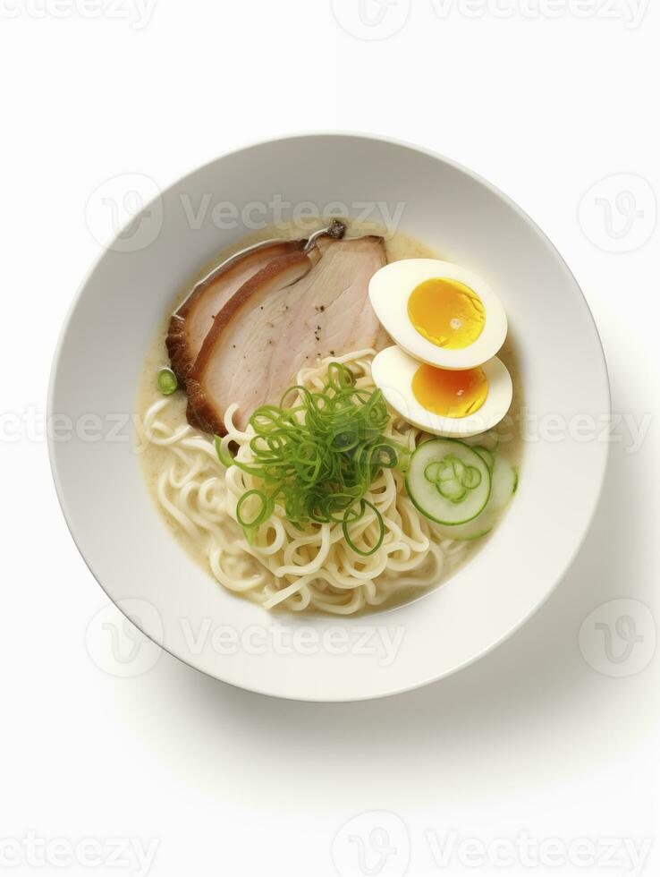 ai generado tonkotsu ramen en un plato foto