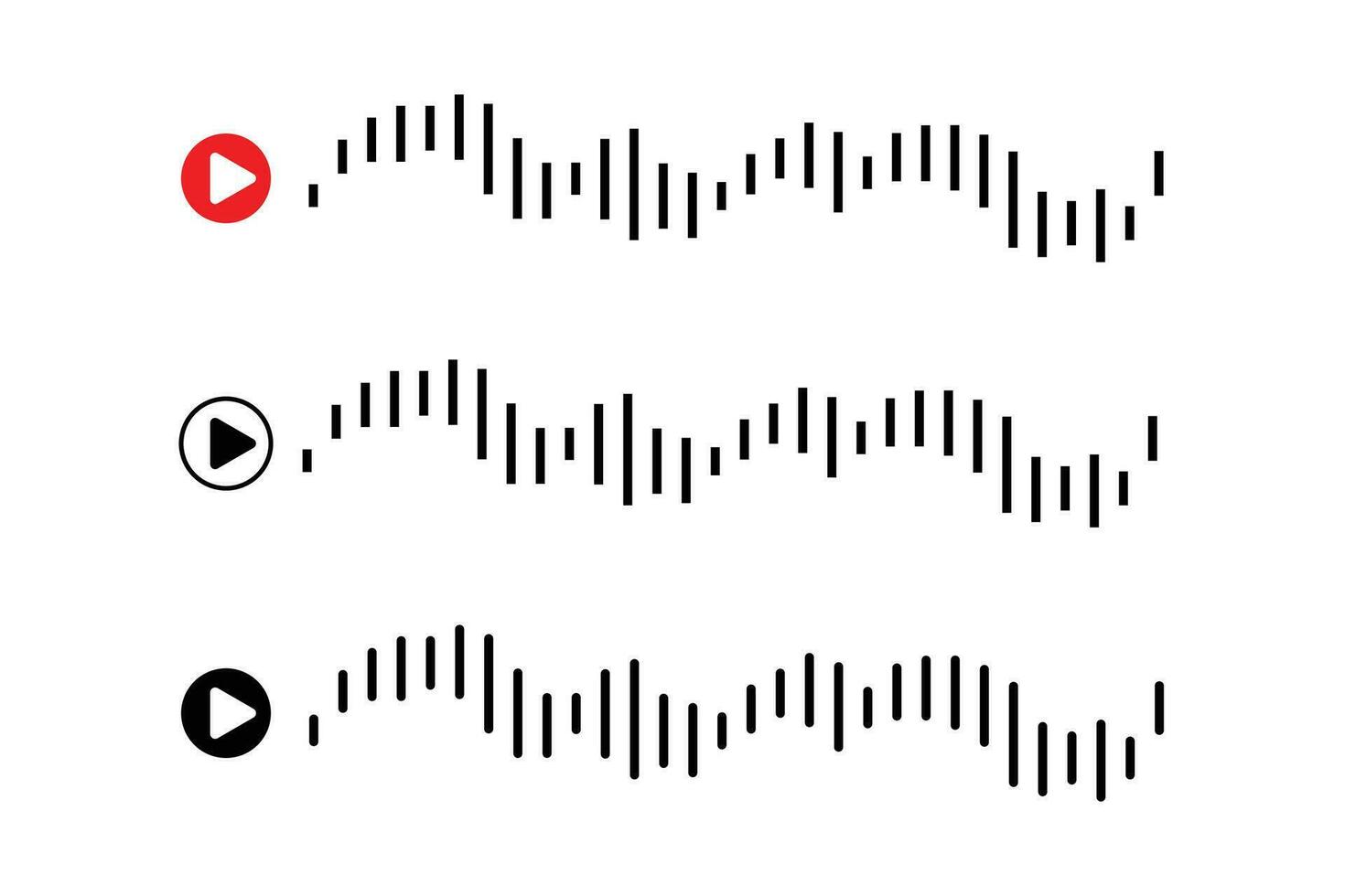 Sound wave icon, podcast player interface, music symbol, sound wave, loading progress bar and buttons. vector
