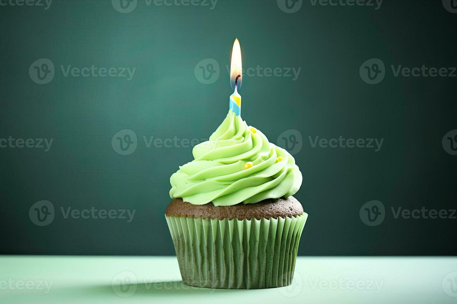 AI generated Happy Birthday Cupcake with Candle. AI Generated photo