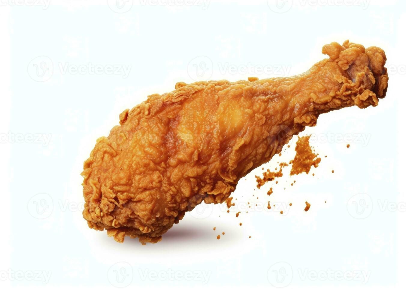 AI generated Fried chicken leg falling in the air isolated on a white background. AI Generated. photo