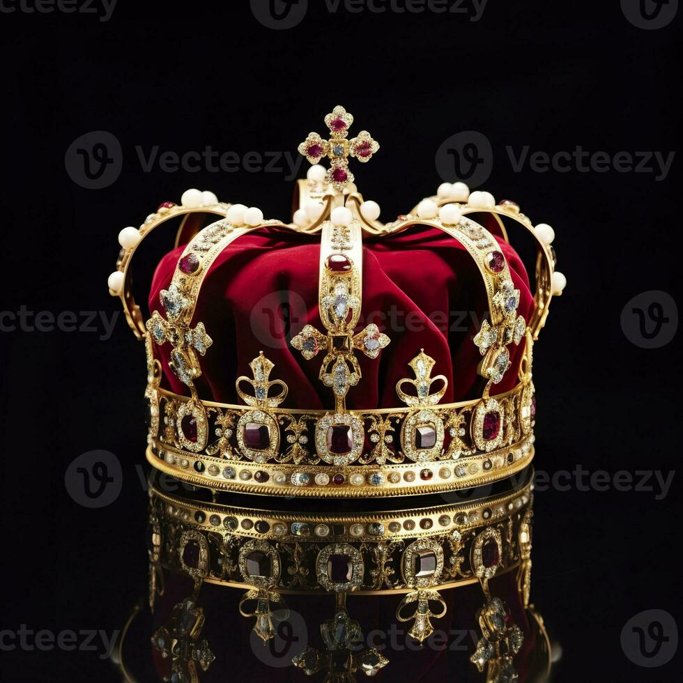AI generated The Royal Coronation Crown Isolated on a Black Background. Generative AI photo