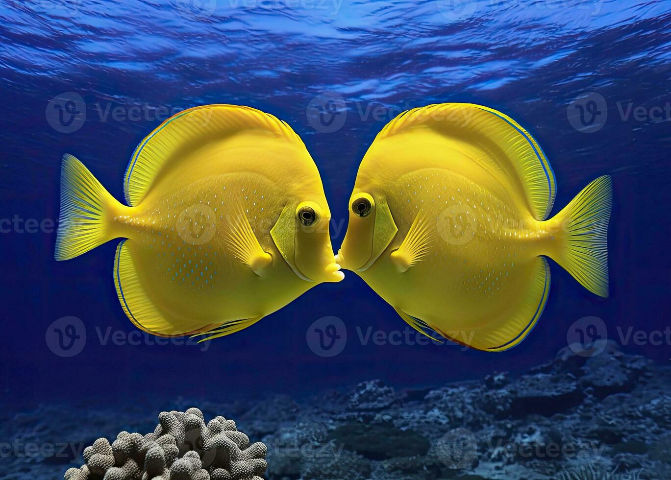 AI generated Two yellow tangs, face to face.  AI Generated. photo