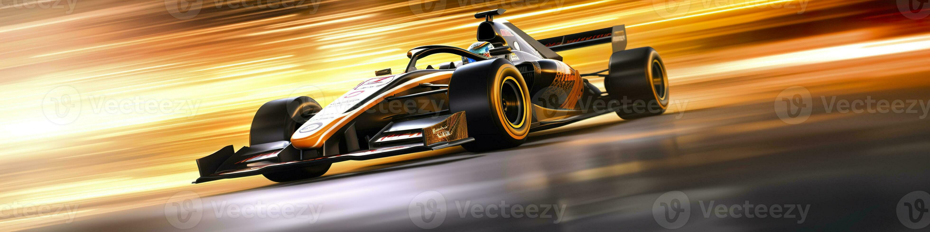 AI generated Racing car at high speed. Racer on a racing car passes the track. Motor sports competitive team racing. Motion blur background. Generative AI photo