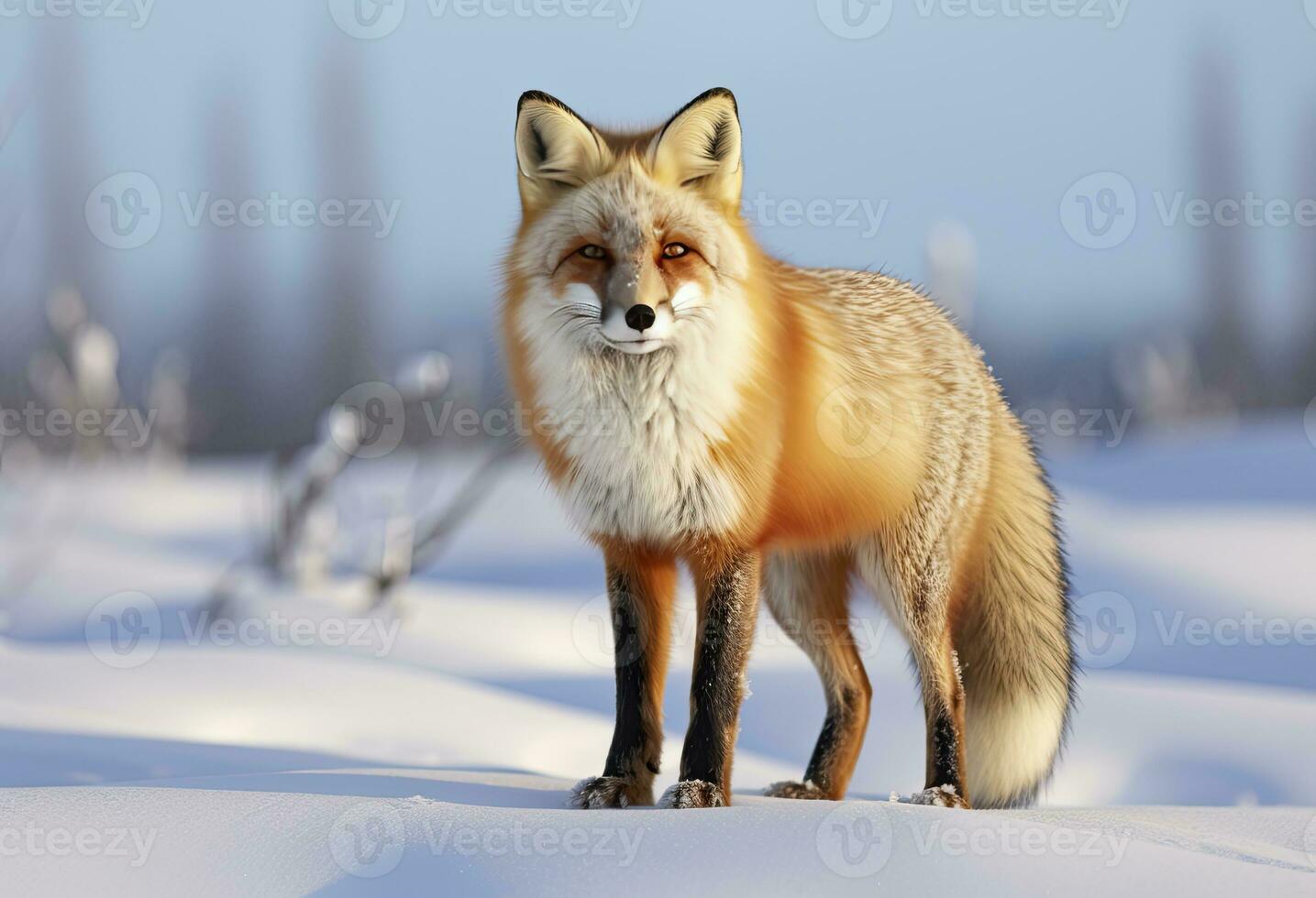 AI generated Red fox standing on snow. AI Generated. photo