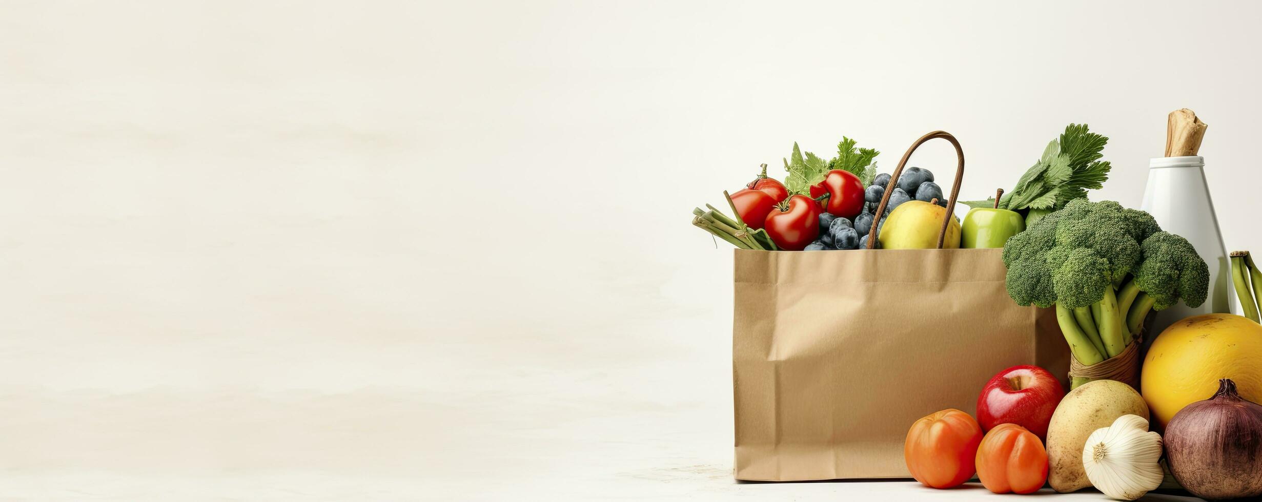 AI generated Healthy vegetarian food packed in a paper bag with vegetables photo