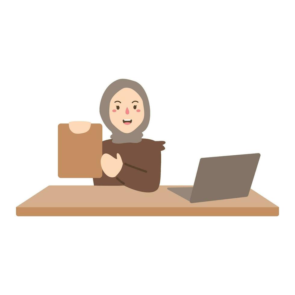 Happy woman working on laptop. Technology people work study concept vector