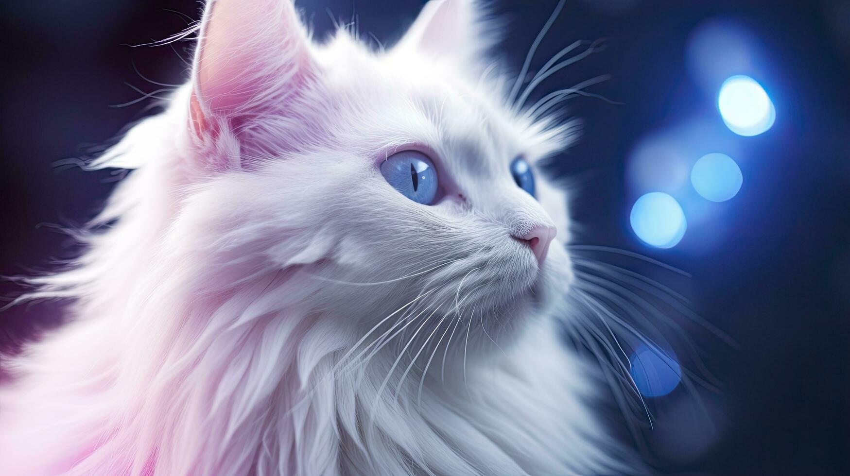 AI generated A cute fluffy cat with bright blue eyes staring outside photo