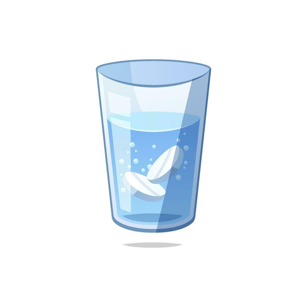 White solvable tablet in the glass with blue water vector