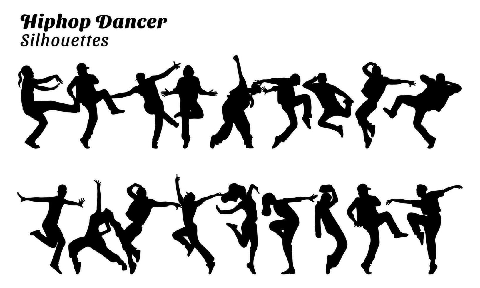 Collection of hip hop dancer silhouette illustrations vector