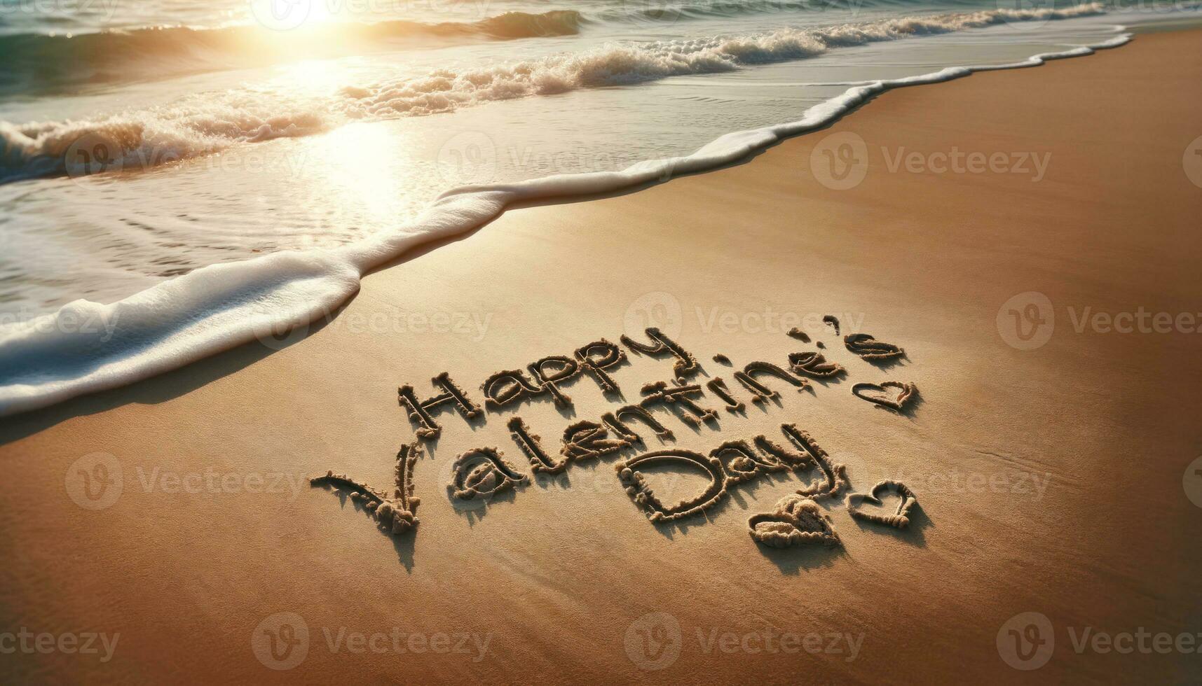 AI generated Seaside Romance Valentine's Day Message on the Beach photo