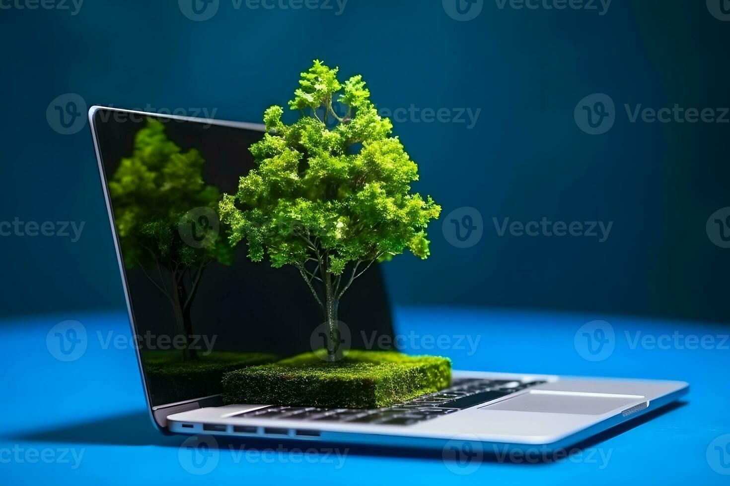 AI generated A tree grows from a laptop. Green information technology. Neural network AI generated photo
